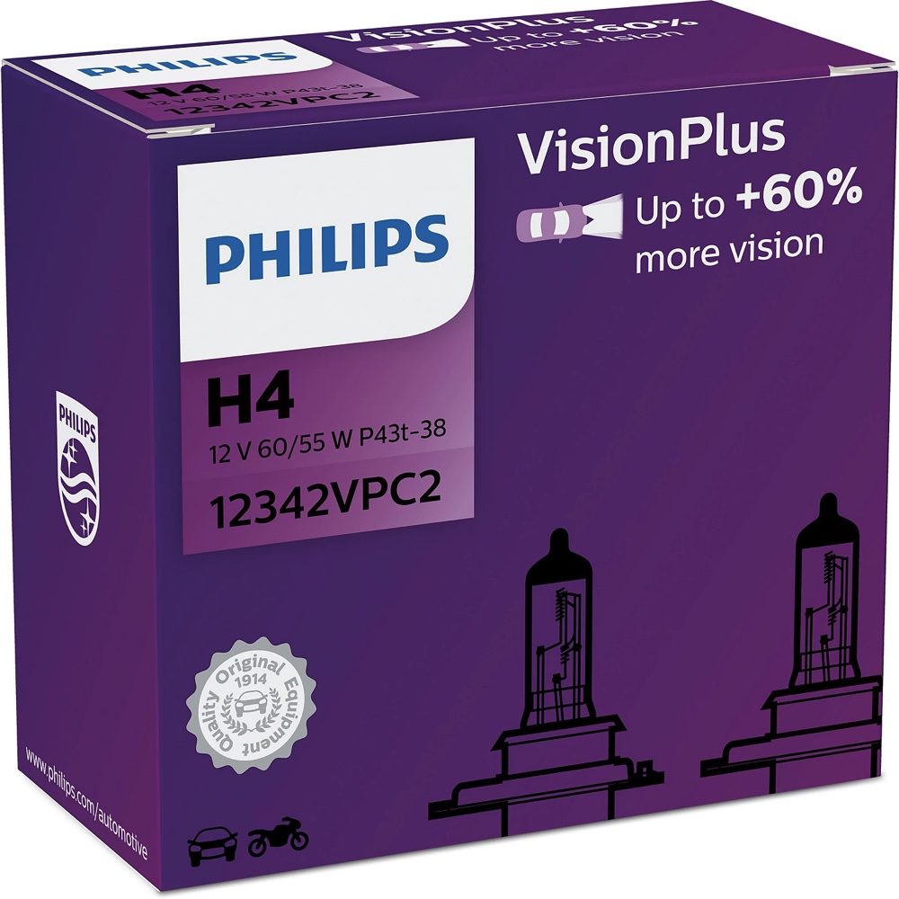 Alti Group PHILIPS Żarówki halogenowe H4 VisionPlus +60% 12V 60/55W P43t 2szt