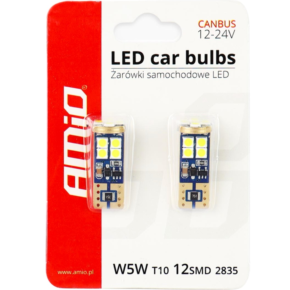 Alti Group AMIO Żarówki LED CANBUS 12SMD 2835 T10e W5W White 12/24V 2 szt.