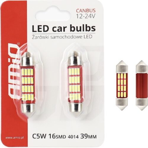 AMIO Żarówki LED CANBUS C3W C5W C10W 39mm 16xSMD 4014 Festoon Białe