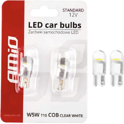 AMIO Żarówki LED standard T10 W5W COB HPC 12V czyste białe światło 2 szt.