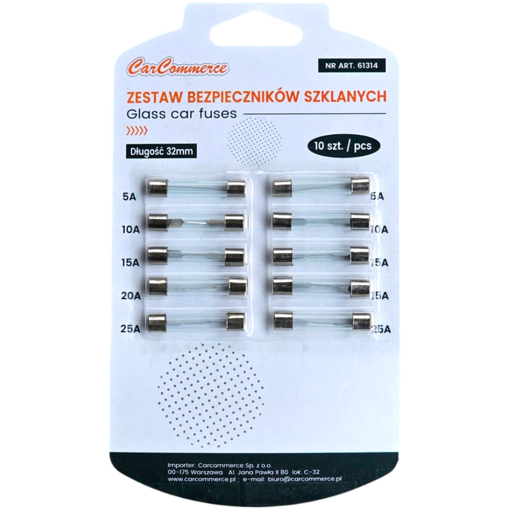 Bezpieczniki szklane 32 mm blister 10 szt.