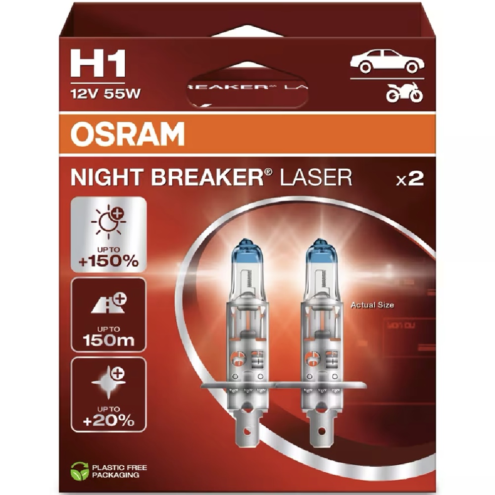 Krzysztof Gruszczyk OSRAM Night Breaker Laser H1 +150% 12V 55W P14,5s Żarówki halogenowe 2szt