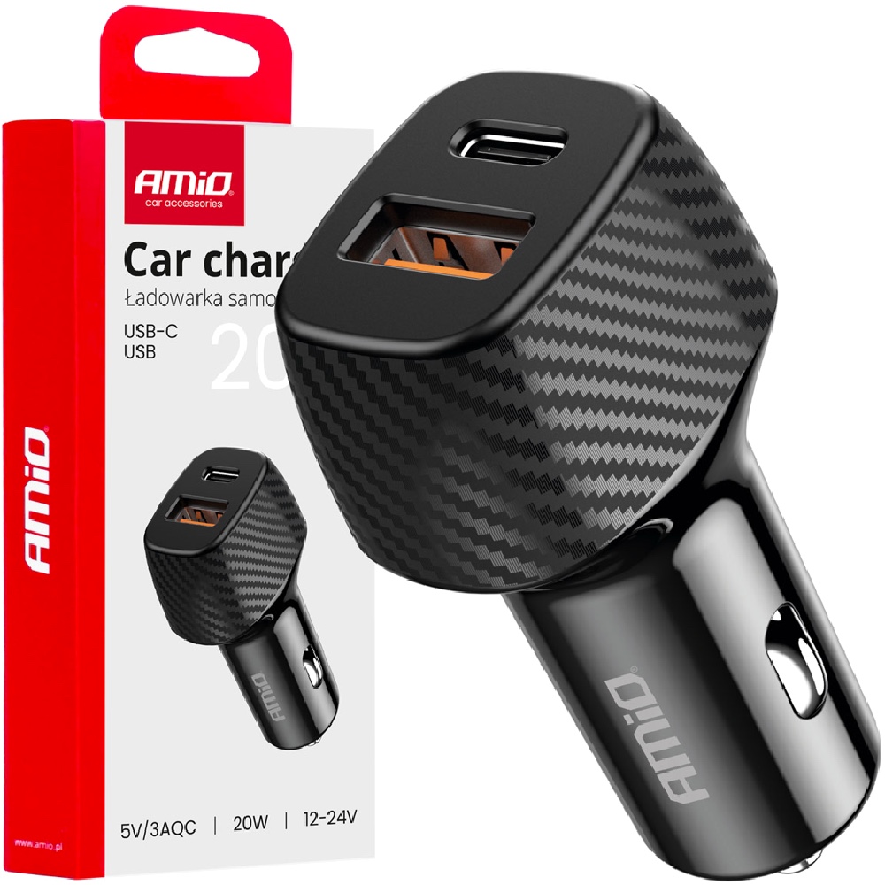 Krzysztof Gruszczyk AMIO Ładowarka samochodowa 20W USB-A / USB-C QC+PD