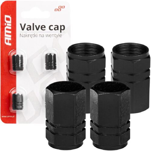 AMIO Nakrętki na wentyle aluminiowe kapturki czarne