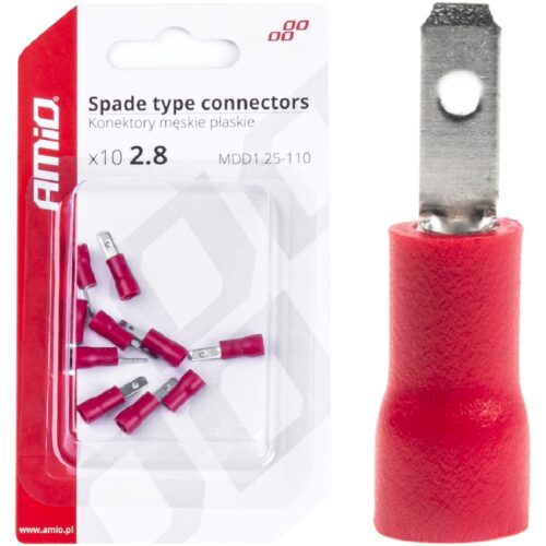 AMIO Konektory męskie płaskie 2,8mm 10A 10szt.
