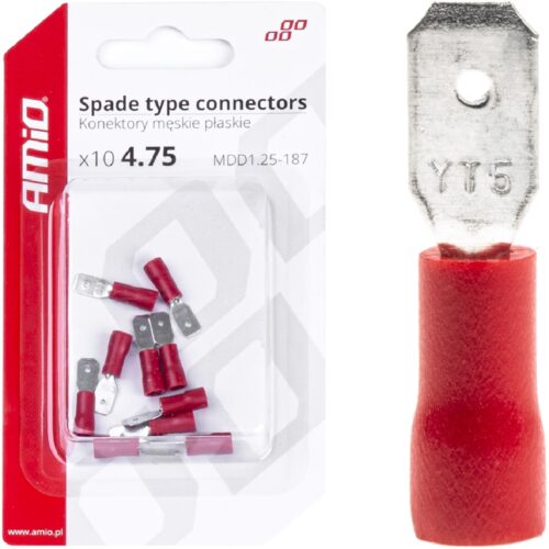 AMIO Konektory męskie płaskie 4,75mm 10A 10szt.