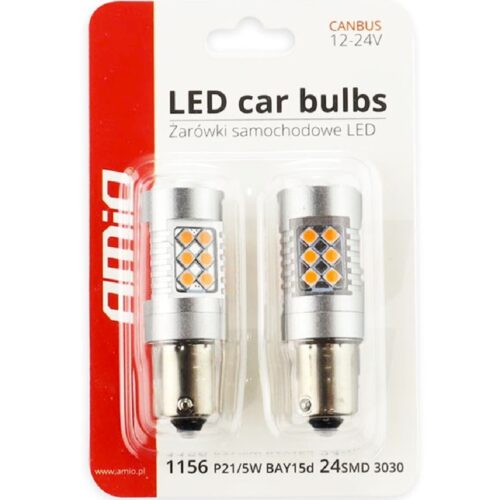 AMIO Żarówki LED CANBUS PY21W BAU15S 24SMD pomarańczowe amber 2szt