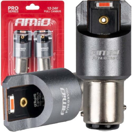 AMIO Żarówki LED Full Canbus czerwone P21/5W BAY15D 12/24V RED