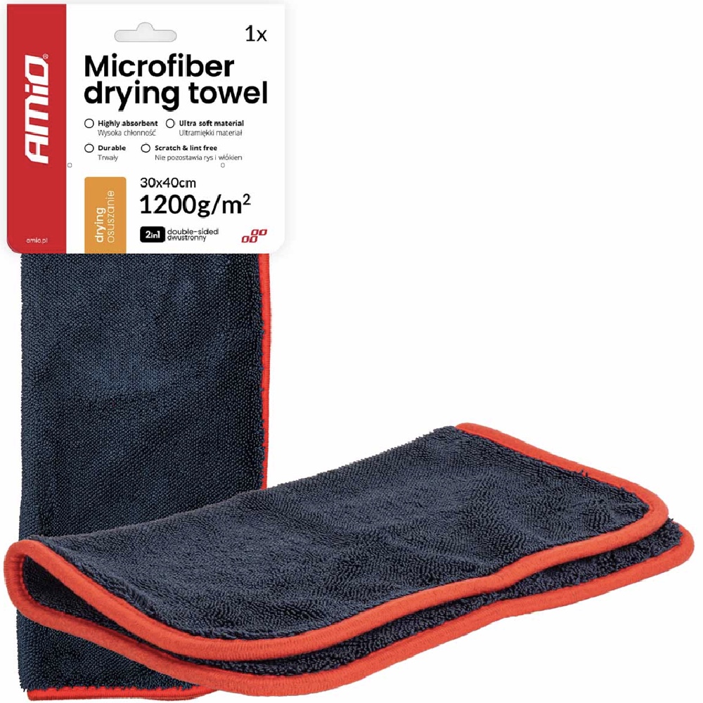 Krzysztof Gruszczyk AMIO Mikrofibra 30x40cm 1200gsm Dwustronny ręcznik do osuszania samochodu