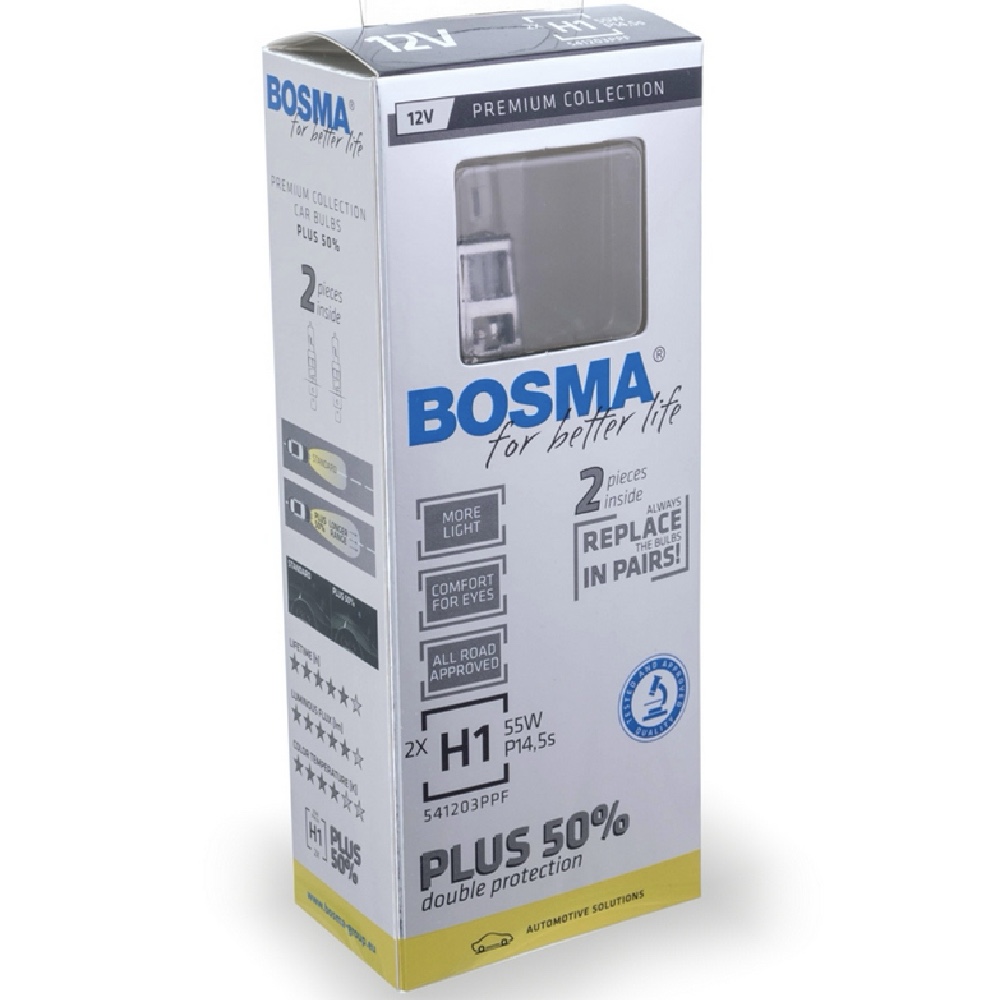 Mateusz Gruszczyk BOSMA Żarówki halogenowe H1 +50% 12V 55W P14,5s 2szt.