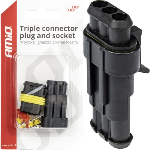 AMIO Wtyczka + gniazdo z konektorami 3 PIN wodoodporna