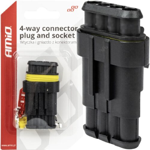 AMIO Wtyczka + gniazdo z konektorami 4 PIN wodoodporna