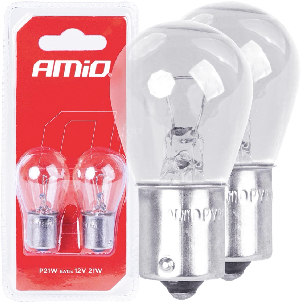 AMIO Żarówki halogenowe P21W BA15s 12V blister 2szt.