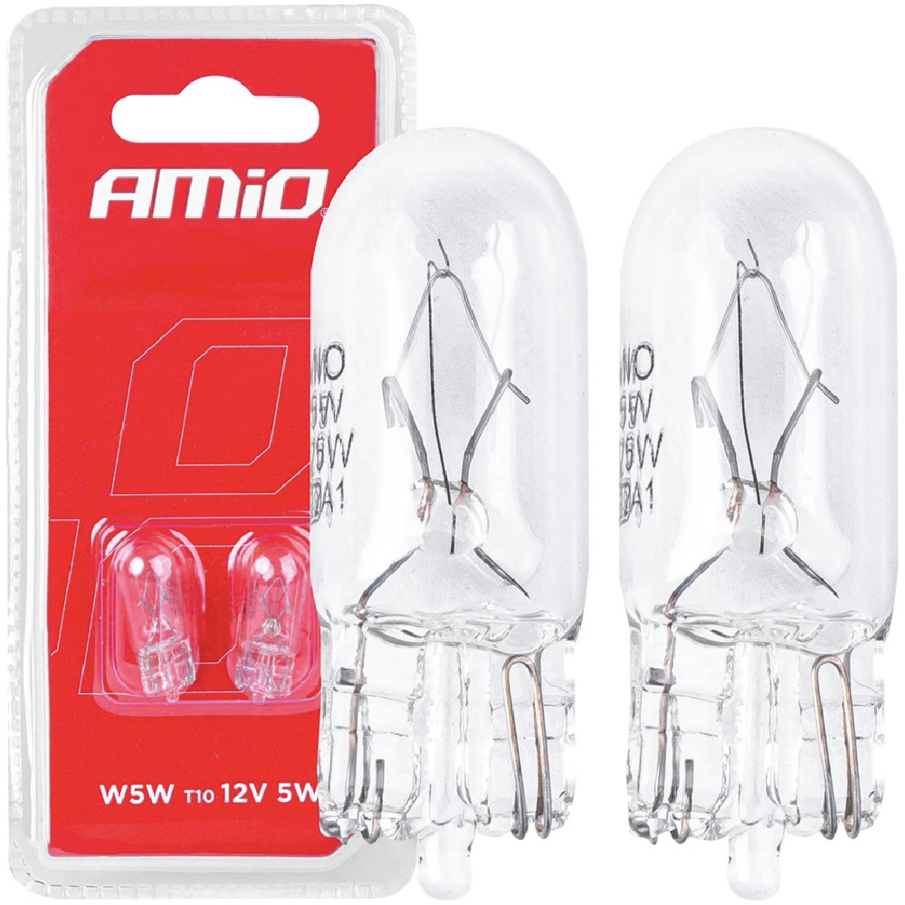 AMIO Żarówki halogenowe W5W całoszklane 12V T10 W2.1x9.5d 2szt. blister