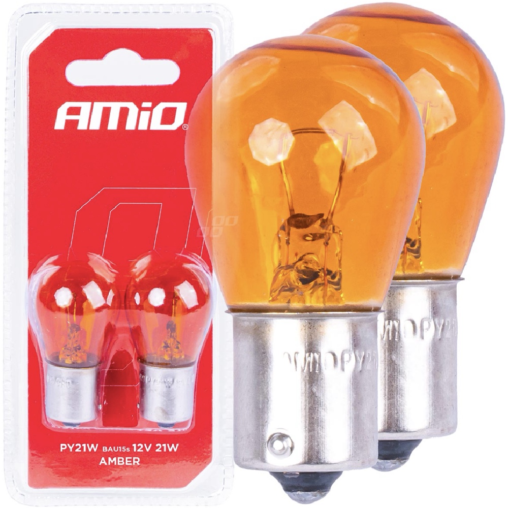 AMIO Żarówki halogenowe pomarańczowe PY21W BAU15S 12V blister 2szt.