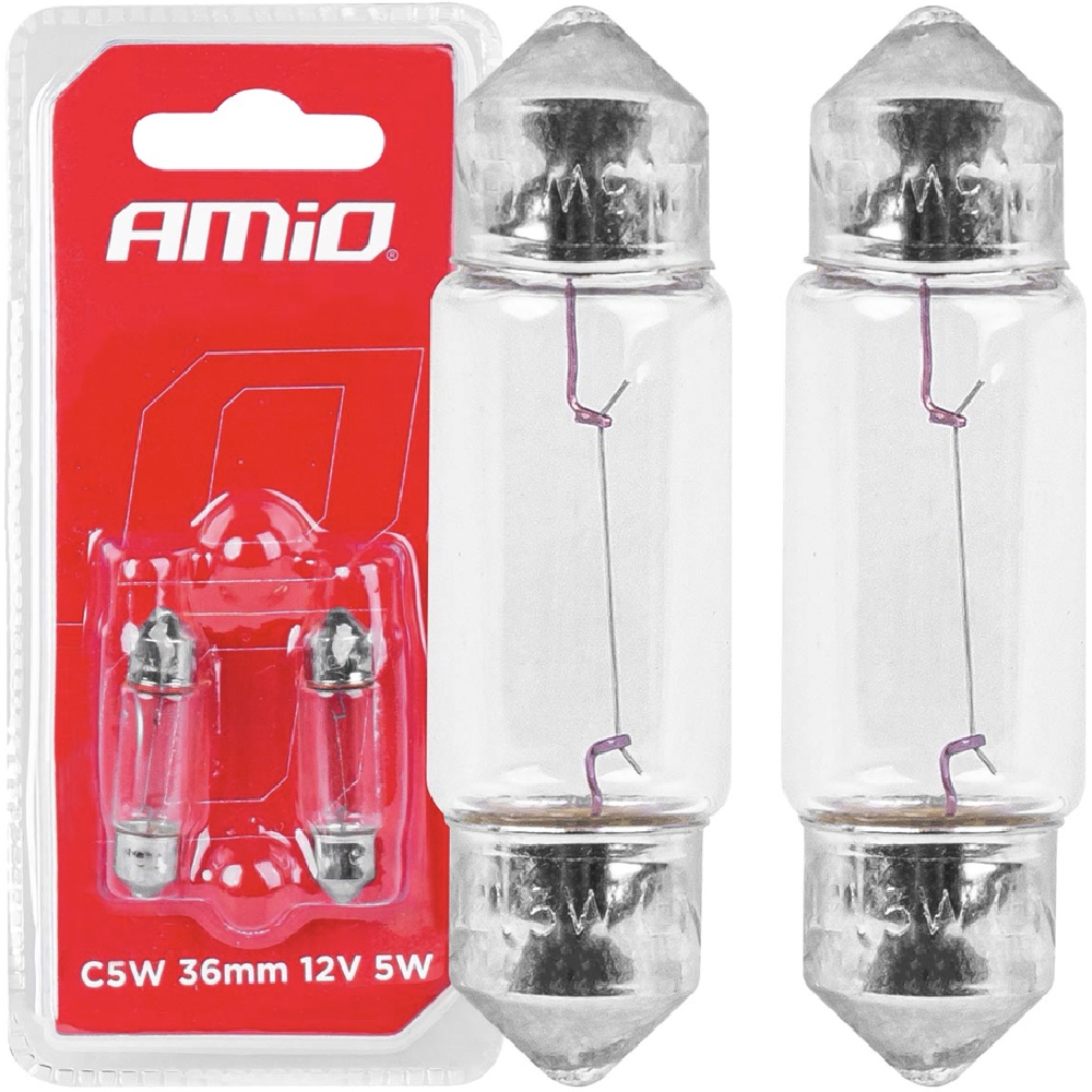 AMIO Żarówki halogenowe rurkowe C5W 36mm 12V blister 2szt.