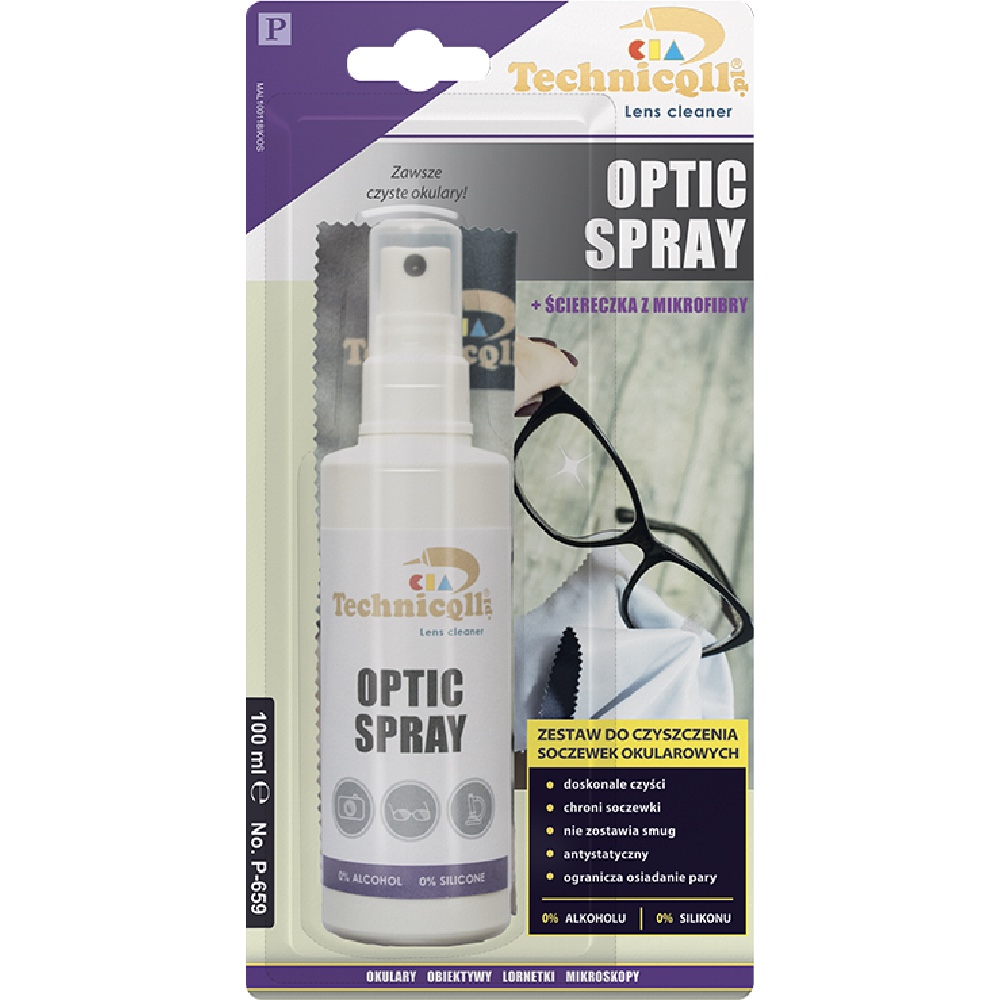 Krzysztof Gruszczyk TECHNICQLL Optic spray 100ml Zestaw do czyszczenia soczewek okularów płyn + ściereczka