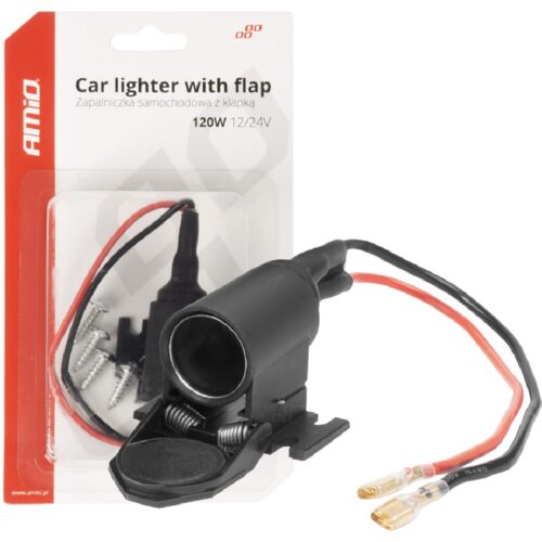 AMIO Gniazdo zapalniczki samochodowej z klapką 120W 12V 24V ALL WEATHER