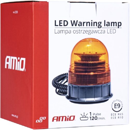 AMIO Lampa ostrzegawcza błyskowa kogut 39 LED magnes R65 R10 12V 24V